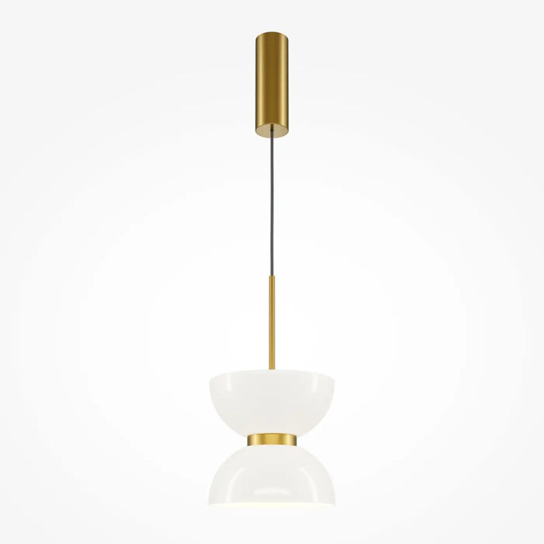 Suspension kyoto avec globe opalin en verre opalin blanc et structure cylindrique dorée pour éclairage doux moderne