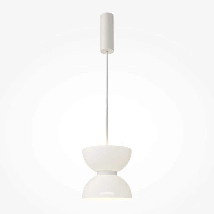 Suspension kyoto en verre opalin blanc avec deux abat-jours empilés en forme de bol et montage cylindrique au plafond