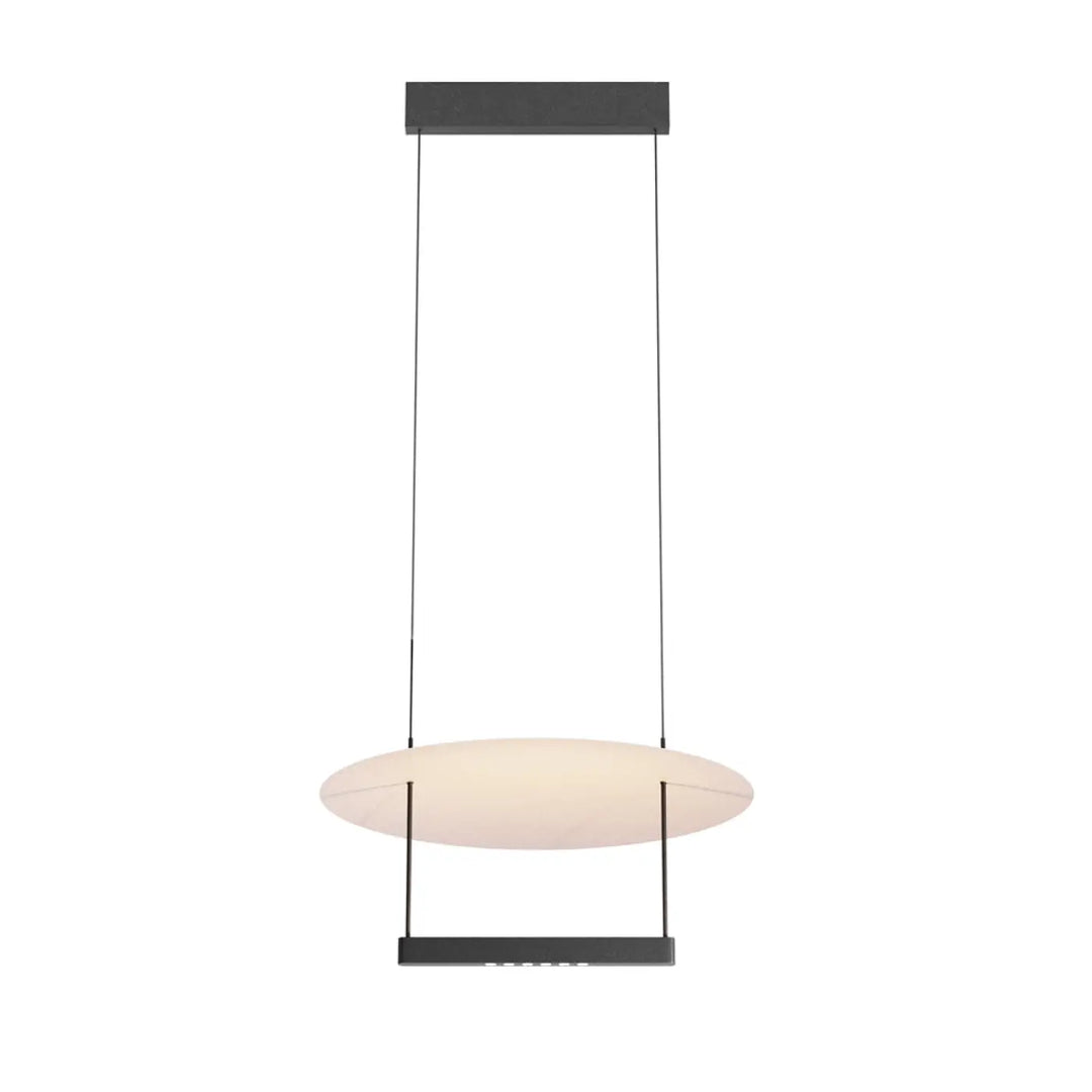Suspension led noire moderne avec diffuseur circulaire en verre dépoli pour lumière réfléchie dans salle à manger
