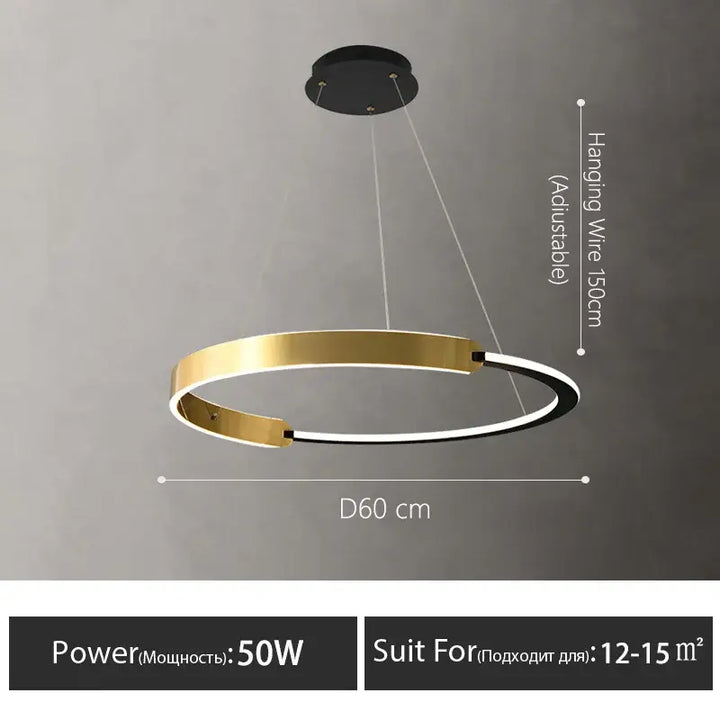 Suspension led anneau dorée design moderne élégante