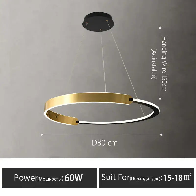 Suspension led anneau dorée design moderne élégante