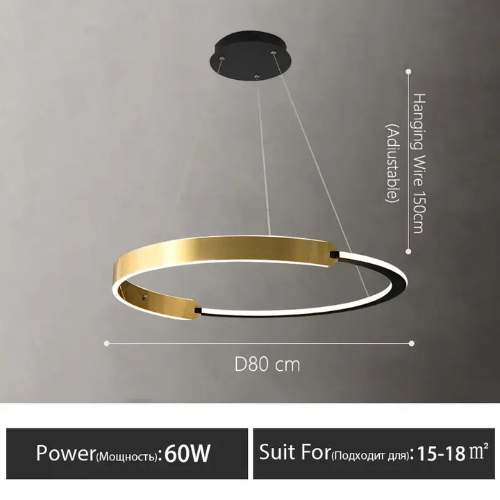 Suspension led anneau dorée design moderne élégante