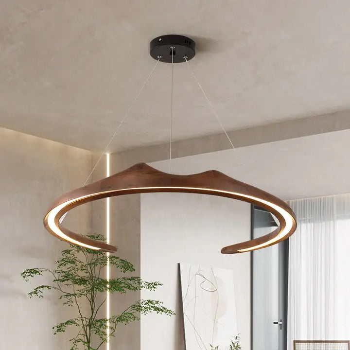 Suspension LED Design Bois Sculptural Moderne Élégance Unique

