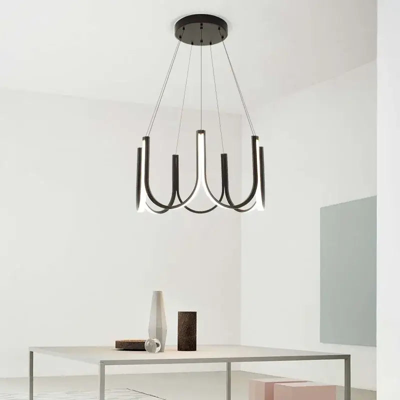 Suspension LED design moderne noire bras lumineux minimalistes