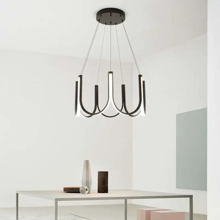 Suspension LED design moderne noire bras lumineux minimalistes
