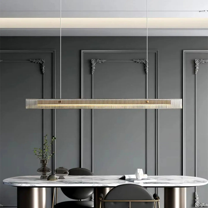 Suspension led horizontale en verre strié style contemporain