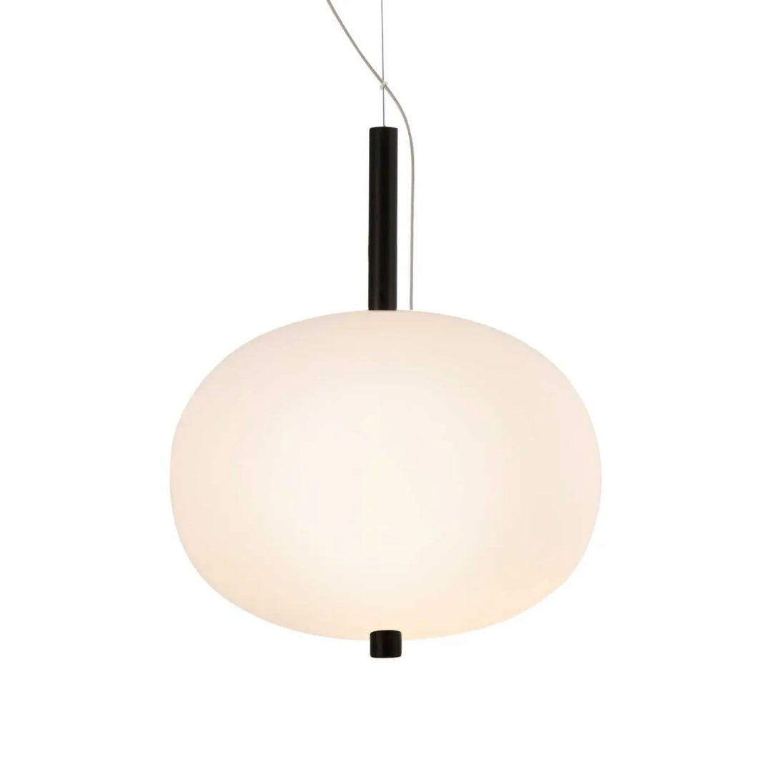 Suspension Ilargi en verre opalin et bois foncé #couleur_bois_fonce