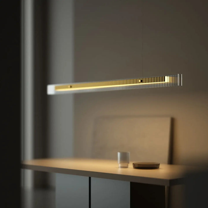 Suspension led linéaire élégante en verre acrylique doré zen