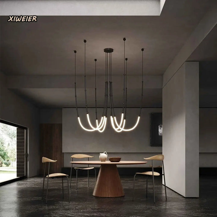 Suspension led moderne minimaliste à câbles lumineux noir