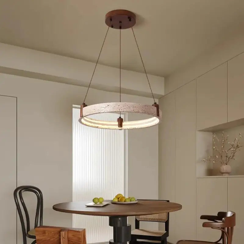 Suspension led moderne en pierre jaune et verre opalin