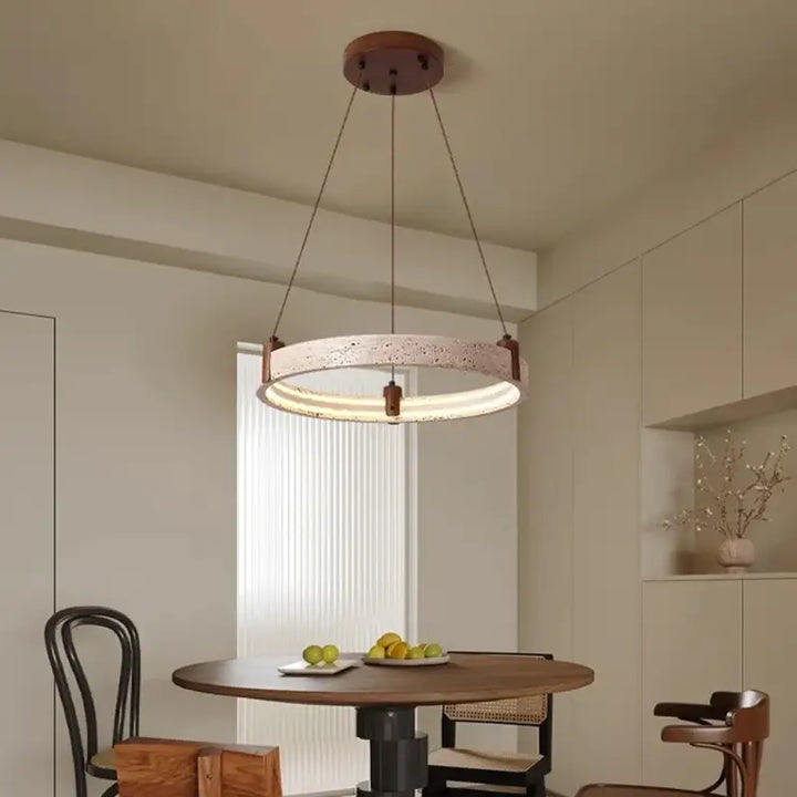 Suspension led moderne en pierre jaune et verre opalin
