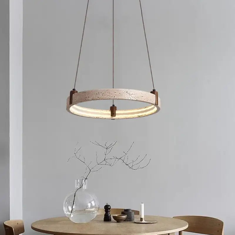 Suspension led moderne en pierre jaune et verre opalin