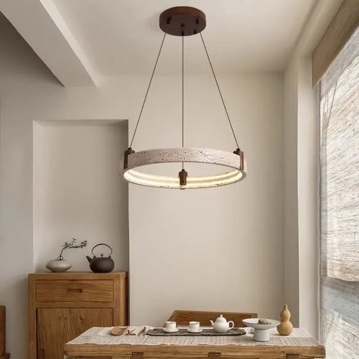 Suspension led moderne en pierre jaune et verre opalin