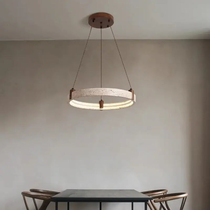 Suspension led moderne en pierre jaune et verre opalin