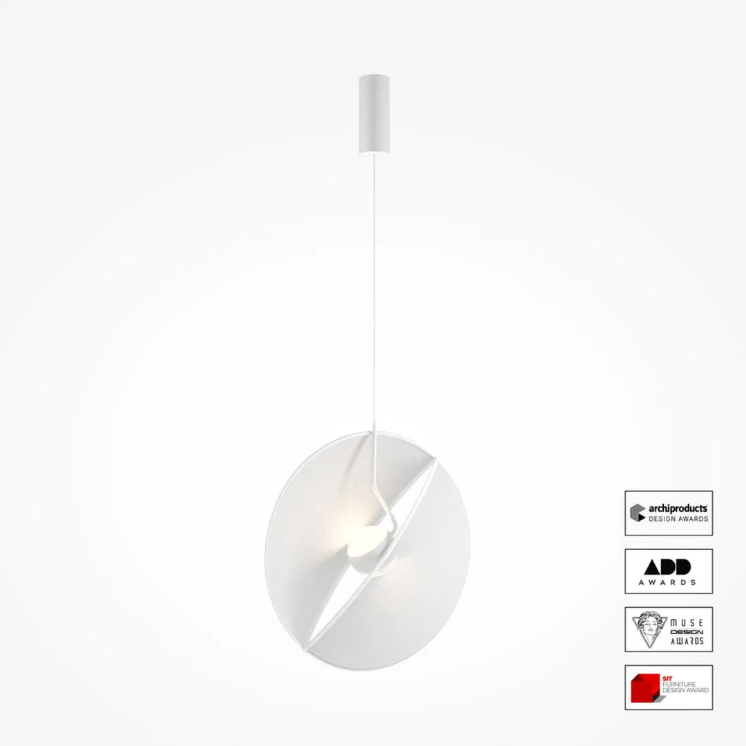 Suspension led reflex blanc minimaliste avec abat-jour circulaire élégant et lumière chaude pour intérieur moderne