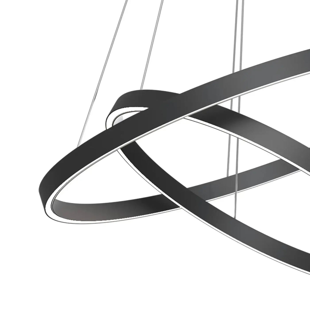 Suspension led rim noire moderne avec anneaux circulaires entrelacés design minimaliste pour éclairage contemporain