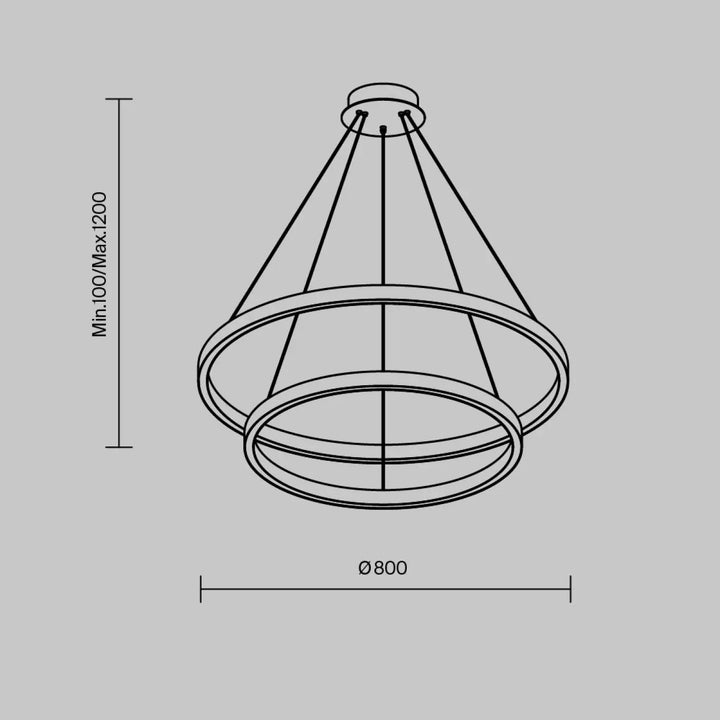 Suspension luminaire rim avec double anneaux modernes en métal noir minimaliste et suspension led rim réglable en hauteur