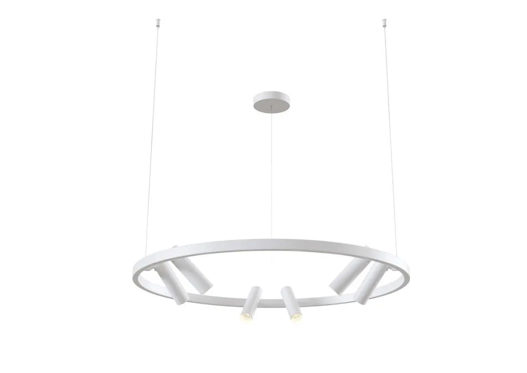 Suspension satellite led cercle lumineux blanc moderne avec design minimaliste et ampoules intégrées
