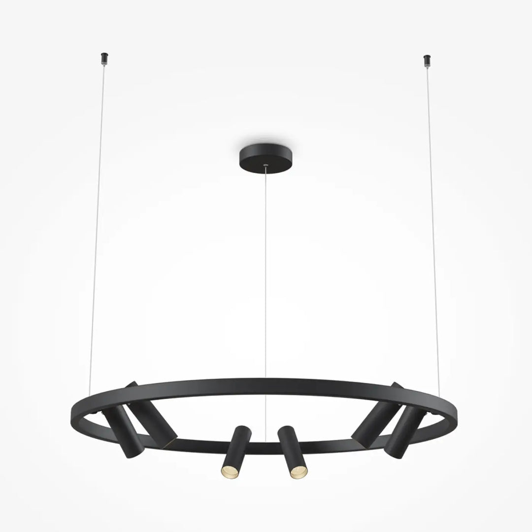 Suspension led satellite cercle lumineux noir avec design moderne et ampoules led intégrées