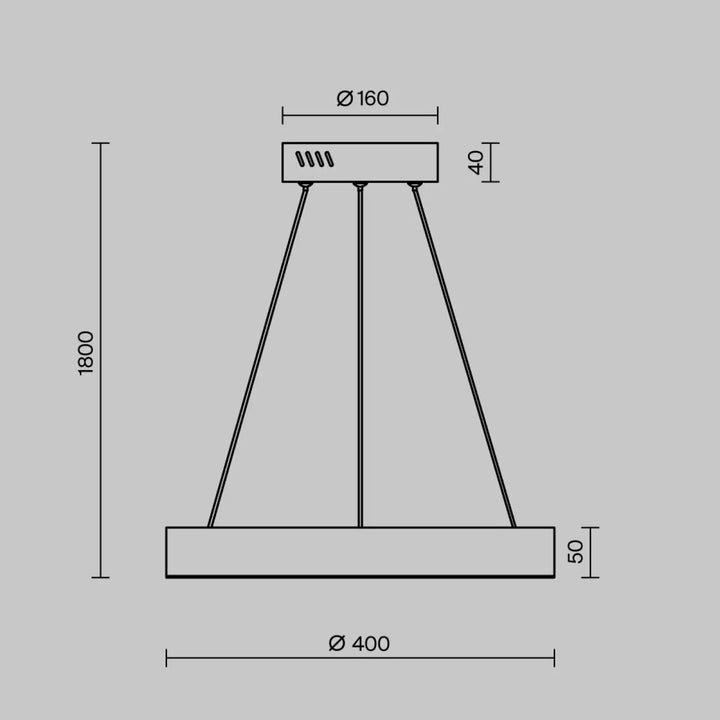 Suspension led anneau doré finition dorée avec design minimaliste rectangulaire et base circulaire suspendue par trois câbles fins