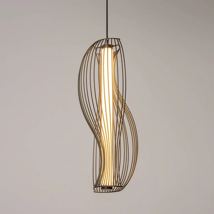 Suspension luminaire shadows of the past en métal noir avec tube lumineux led chaud encadré design filaire moderne
