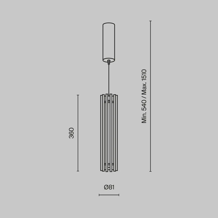 Suspension led minimaliste sonata à cylindre en acier doré avec lattes verticales au-dessus d’un îlot cuisine moderne
