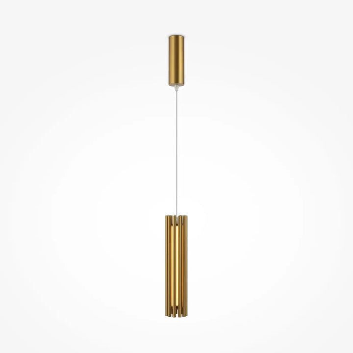 Suspension luminaire sonata cylindre en acier doré avec tiges verticales pour suspension led au-dessus d’un îlot