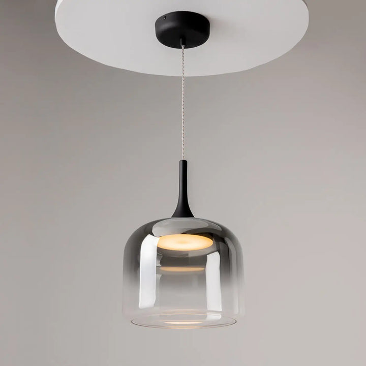 Suspension led spirito en verre clair et noir avec design minimaliste offrant une lumière douce en trois teintes