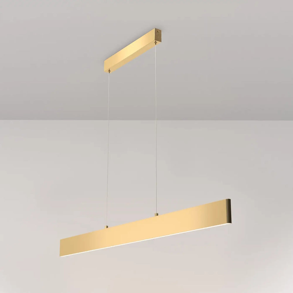 Suspension led ligne lumineuse gold finition or brillant en métal pour d’une table design minimaliste linéaire step