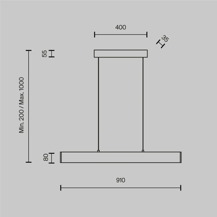 Suspension led step linéaire minimaliste avec deux barres horizontales en métal noir pour éclairage d’une table