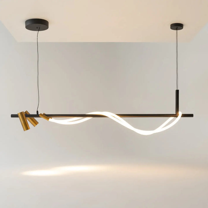 Suspension led tau en acier noir avec design torsadé en ruban noué en led pour éclairage moderne au-dessus d’une table