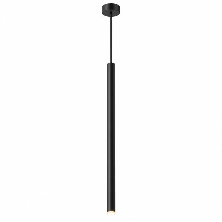 Suspension led tubs modular en aluminium noir avec mini rosace encastrée et finition mate et ampoule led chaude