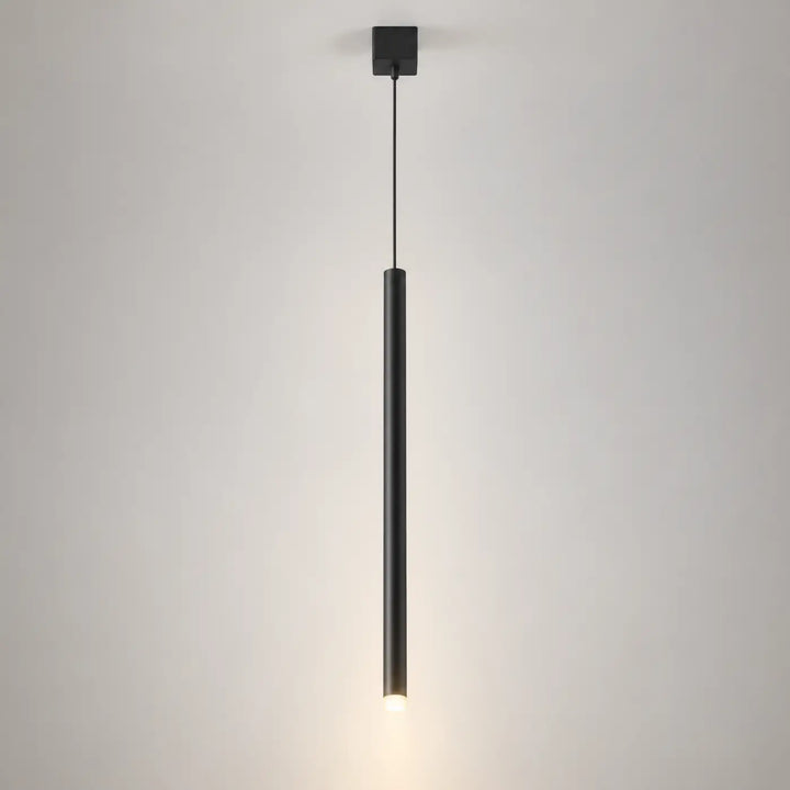 Suspension led tubs modular tube court en aluminium noir avec mini rosace encastrée et design minimaliste cylindrique noir mat