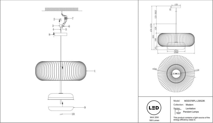 Suspension luminaire levitation cage dorée en trois tailles avec design cylindrique cannelé en métal minimaliste