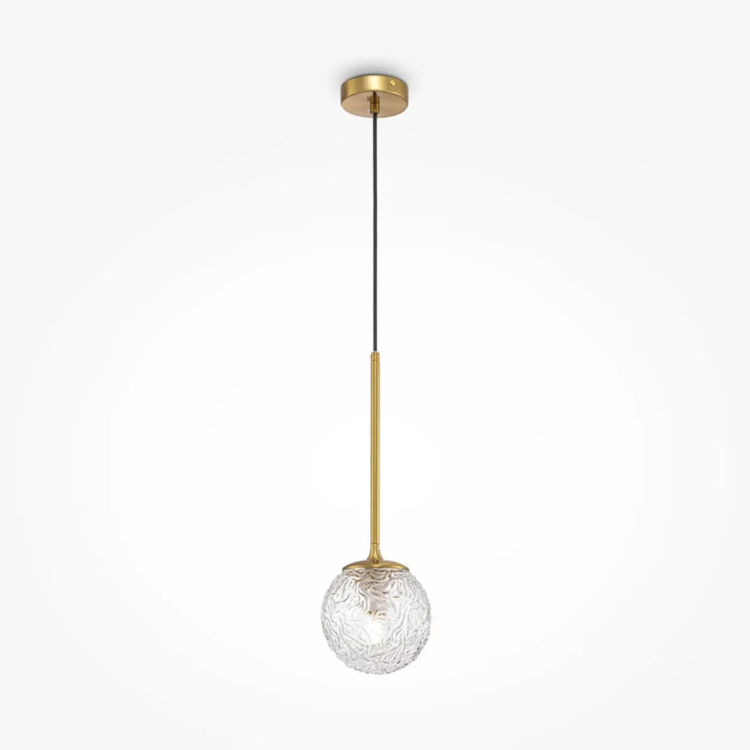 Suspension luminaire ligero avec globe en verre transparent texturé et monture dorée style art déco