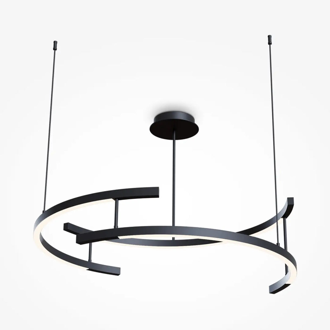 Suspension luminaire line circulaire en acier noir avec composition circulaire et led intégrée pour salle à manger moderne
