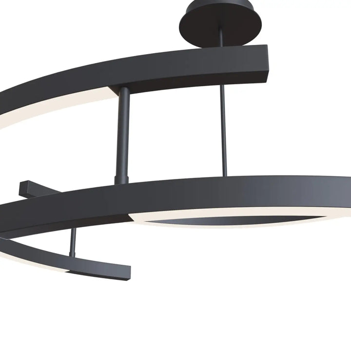 Suspension luminaire line circulaire en acier noir avec composition circulaire et anneaux géométriques led pour salle à manger