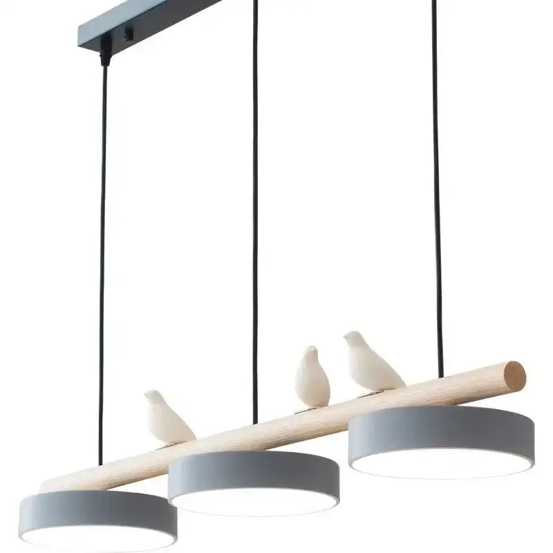 Suspension Linéaire Bois Et Métal À 3 Disques Led Modernes