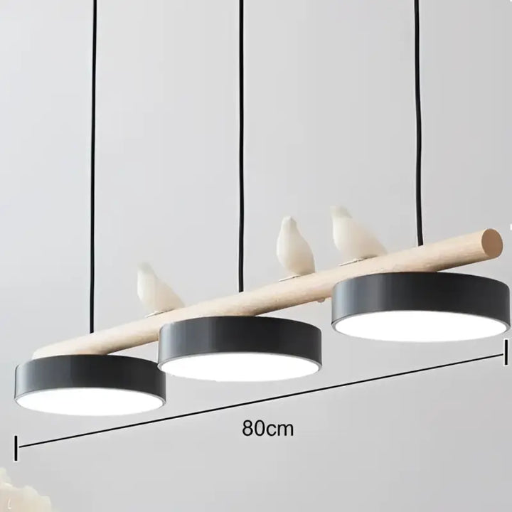 Suspension Linéaire Bois Et Métal À 3 Disques Led Modernes