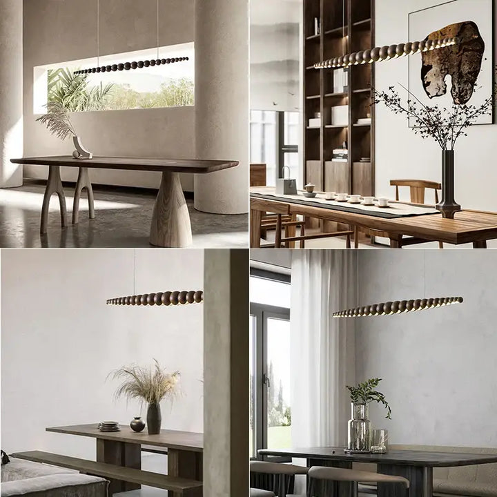 Modern Wooden Beads Long Linear LED Pendant Lights Dimmable With RC Indoor Hanging Lamp Kitchen Island Dining Living