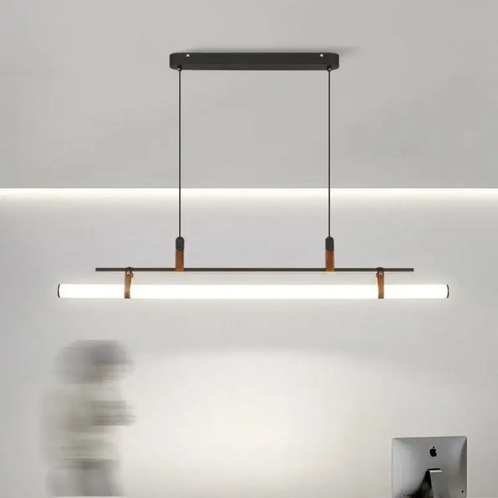 Modern LED Long Tube Chandelier Kitchen Table Dining Room Office Cafe Black Gold Leather Acrylic Pendant Light Indoor