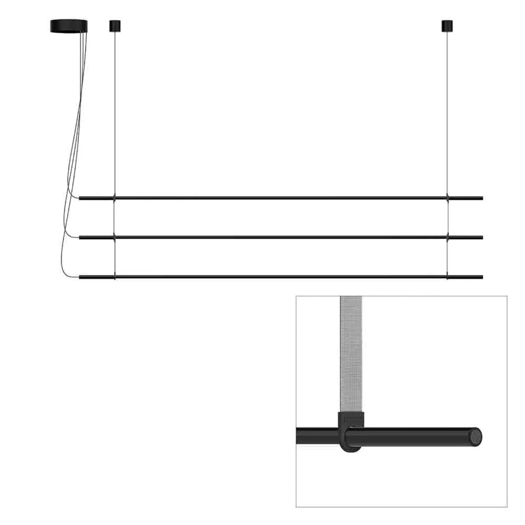 Suspension T.O 3 barres, finition noire mate, sangles gris clair