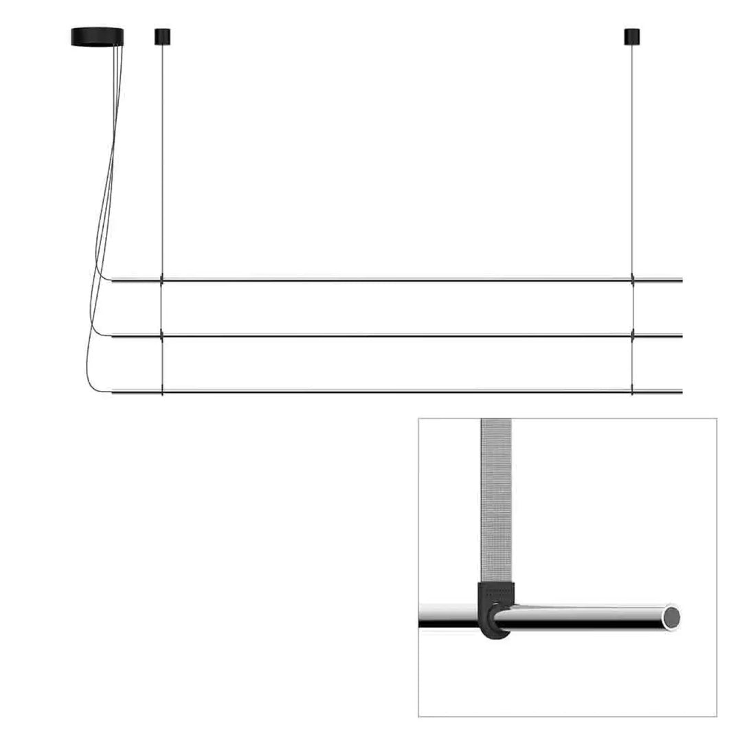 Suspension T.O 3 barres, finition chromée mate, sangles gris clair