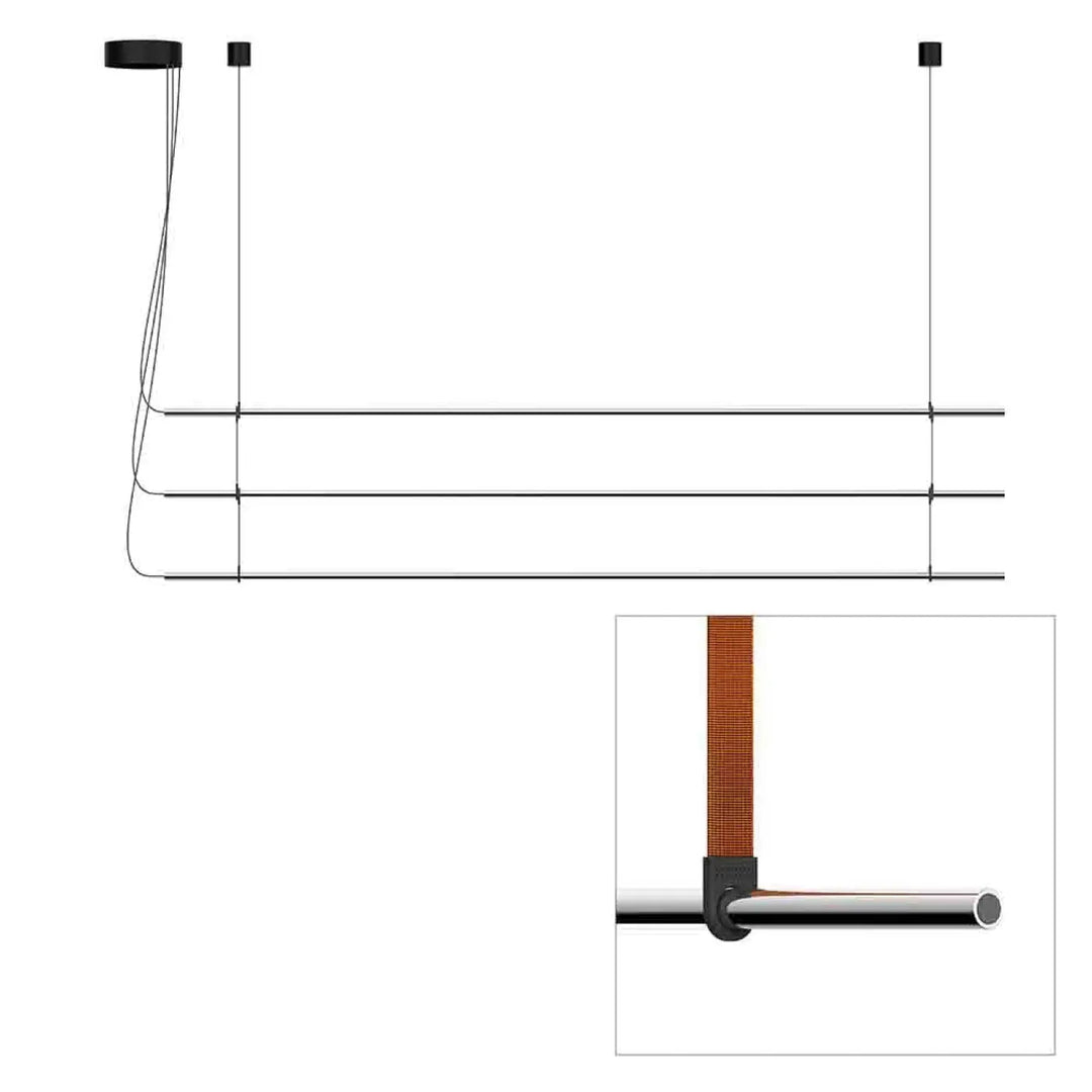 Suspension T.O 3 barres, finition chromée mate, sangles orange