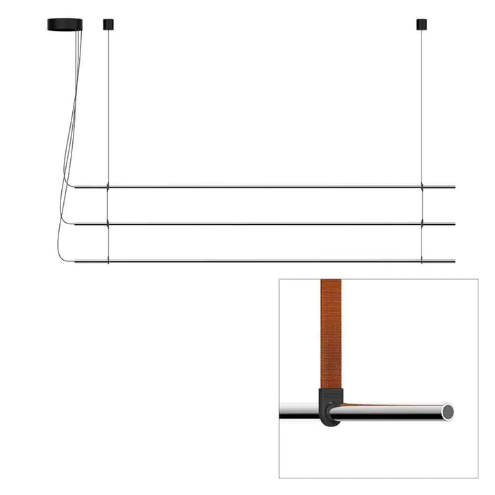 Suspension T.O 3 barres, finition chromée mate, sangles orange