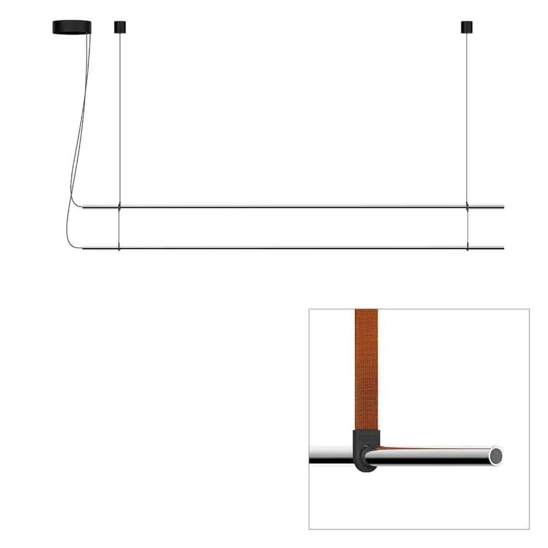 Suspension T.O 2 barres, finition chromée mate, sangles orange