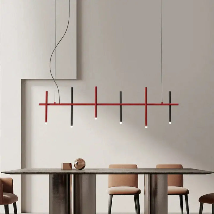 Suspension Longue Noire À 6 Sources Pour Table À Manger

