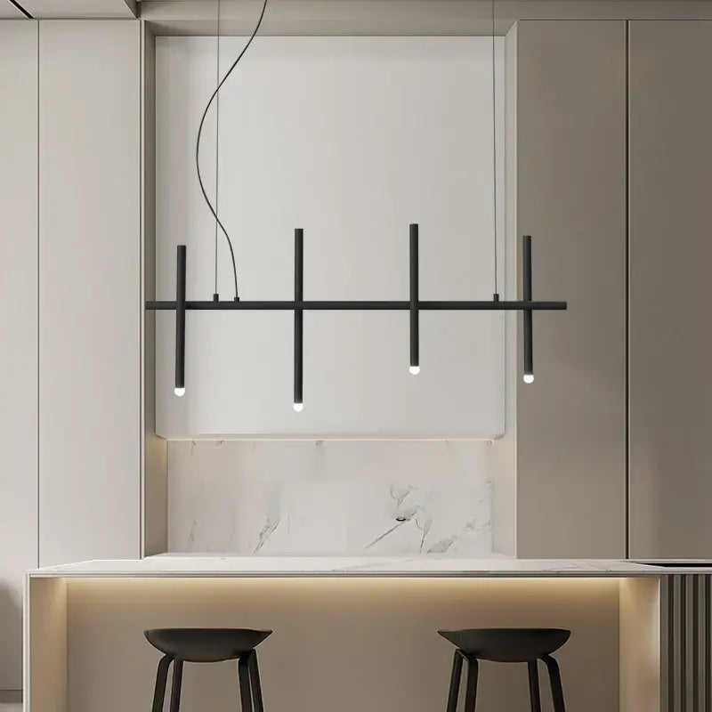 Suspension Longue Noire À 6 Sources Pour Table À Manger

