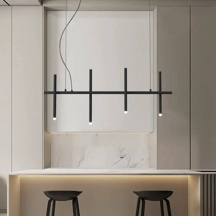 Suspension Longue Noire À 6 Sources Pour Table À Manger

