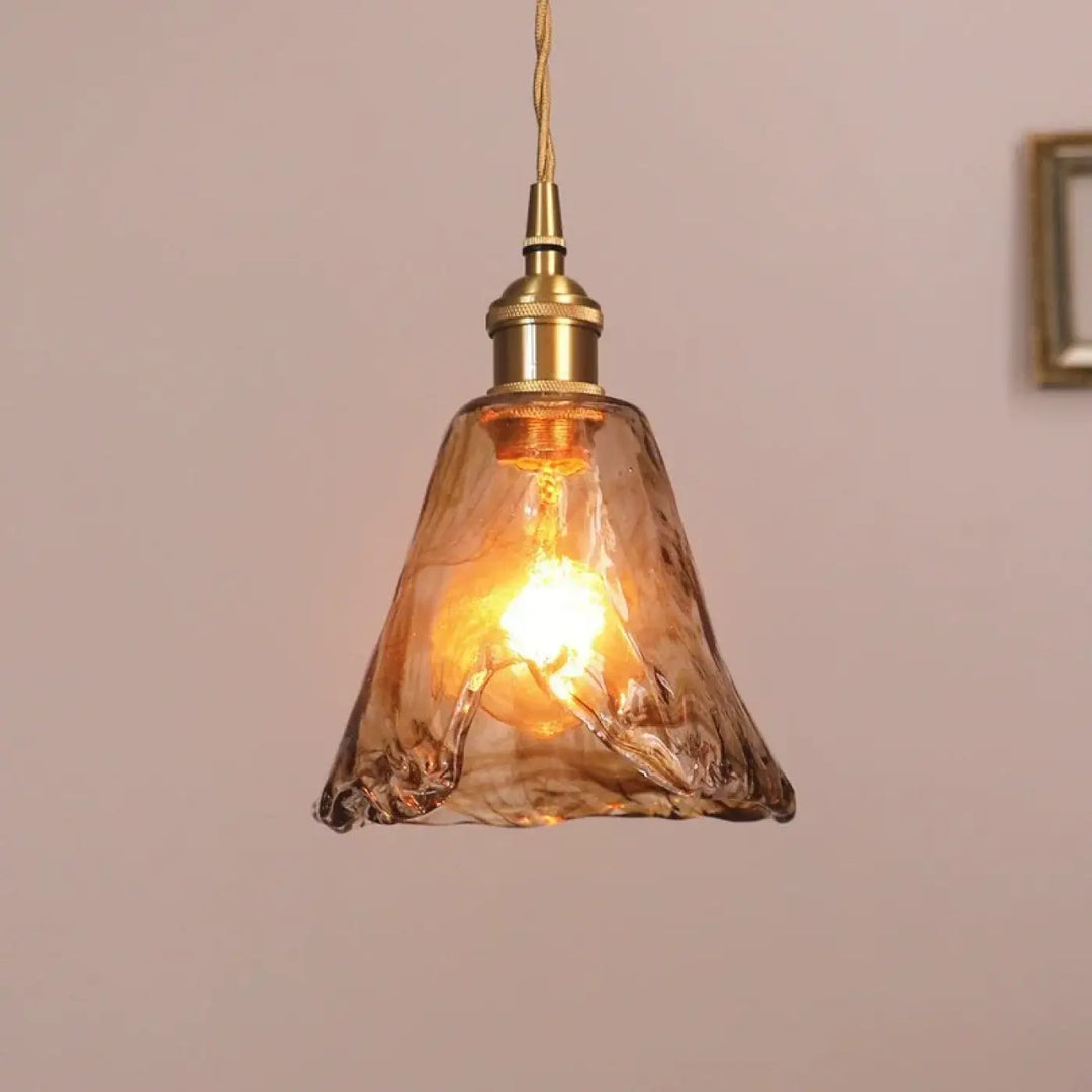 Suspension luminaire art déco verre ambré texturé vintage